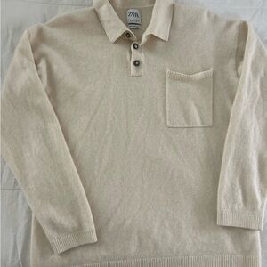 Zara men’s 100% cashmere cream sweater polo size L
